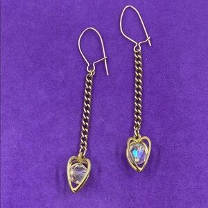 💛 Vintage Gold Filled Heart Crystal Drop Earrings